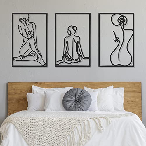 CHENGU 3 Pieces Metal Minimalist Abstract Woman Wall Art Line Drawing Wall Art Decor Single Line Female Home Hanging for Kitchen Bathroom Living Room - style: Body Style