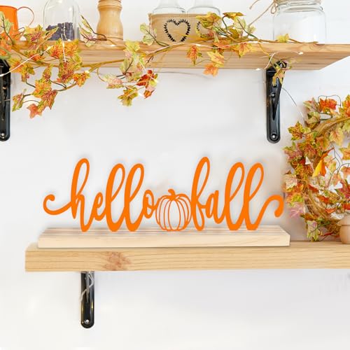 COCHIE Metal Hello Fall Sign, Orange Fall Decorations for Home, Office, Shelf, Mantel, Indoor, Autumn Decoration, Pumpkin Decor (Autumn B) - style: Autumn B