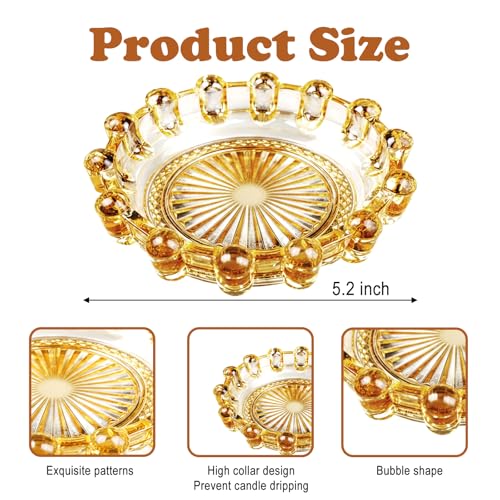 Glass Candle Holder Tray – Decorative Bubble Candle Dish for Home Decor Jewelry Holder Dish Tea Light & Votive Display Glass Plate Accessory - color: Amber