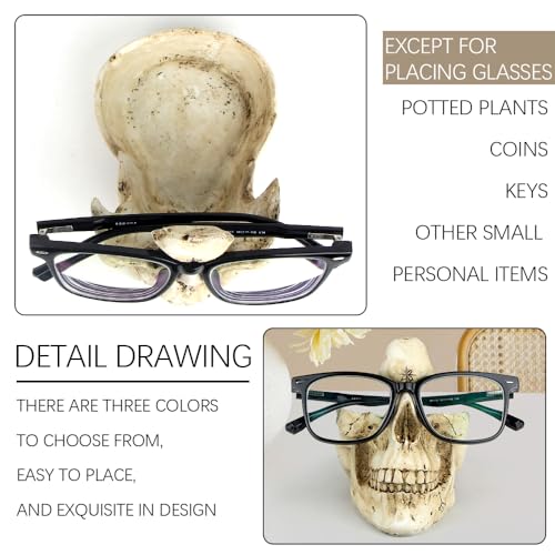 Mrlikale Skull Glasses Stand Holder, Creative Eyeglasses Holder, Sunglasses Spectacle Display Rack, Key Holder Resin Sculptures for Entryway, Home, Office, Desk, Nightstand (White) - color: White