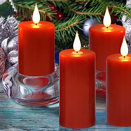 Flameless Flickering Battery Operated Candles 9PACK Real Wax Pillar LED Candles with 10-Key Remote Control and 24 Hours Timer for Wedding, Party, Home Decoration (Red) - color: H03# Red 9pack Real wax