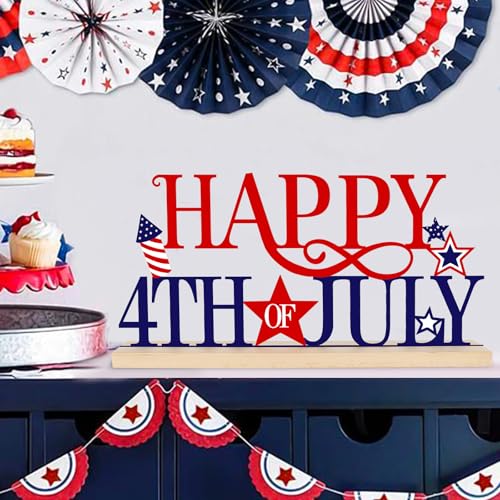 COCHIE Metal Happy 4th of July Sign, Red Blue and White Decorations for Home, Office, Shelf, Mantel, Indoor, Fouth of July Decoration, Patriotic Star Decor (Independence Day) - style: Independence Day