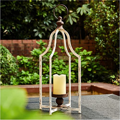 Glitzhome 22" Farmhouse Lanterns Decorative Indoor Outdoor, White Metal Candle Lanterns, Hanging Candle Holder for Fireplace Patio Porch Garden Wedding & Holiday Decor - color: White Large