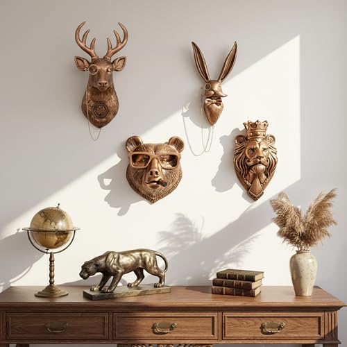 Bonteck Gold Animal Head Wall Decor Large Animals Sculptures Wall Mount Hanging Decorations Home Decor Statue for Living Room Bedroom Office 8 inchs Modern Decor (Bear Head) - color: Bear