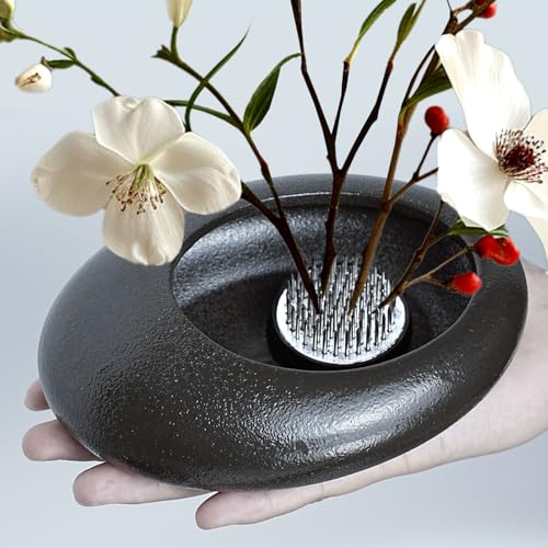 Flower Frog Vase Kit, Ikebana Flower Arrangement, Ceramic Water Drop Flower Pot & Flower Frog, Flower Arrangement Vase Kit (Dark Brown Small Size) - color: Dark Brown Small Size