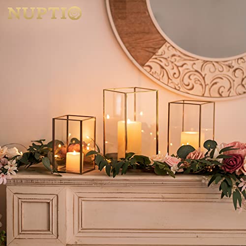 Nuptio Glass Hurricane Candle Holder Set of 3 Gold Pillar Candle Holders Large Rectangular Candleholder Table Centerpieces Decoration for Wedding Christmas Holiday Home Ornaments 9.5 & 8.1 & 6.5 inch - color: Gold, size: 9.5 & 8.1 & 6.5 inch H - 3 Pcs