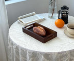 Small Rustic Serving Tray with Handles - 9.8 Inch Bamboo Rectangular Tray for Coffee Table, Kitchen Counter, Ottoman | Decorative Organizer Tray for Food, Drinks, Snacks, Bathroom Essentials - size: 9.8" x 5.5" x 1.6"