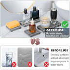 4PCS Stone Drying Trays for Bathroom Sink and Kitchen Counter - Water Absorbing Stone Tray with Diatomaceous Earth, Soap Dish and Coaster - color: Gray 2stripes