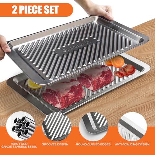 Grilling Prep and Serve Trays, Set of 2 Stackable Stainless Steel BBQ Tray, Standard Marinating Container, Serving Platter for Plating Food, BBQ Prep Tub for Marinating Meats, Grill Accessories - style: Standard Prep Trays