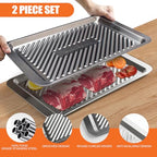 Grilling Prep and Serve Trays, Set of 2 Stackable Stainless Steel BBQ Tray, Standard Marinating Container, Serving Platter for Plating Food, BBQ Prep Tub for Marinating Meats, Grill Accessories - style: Standard Prep Trays