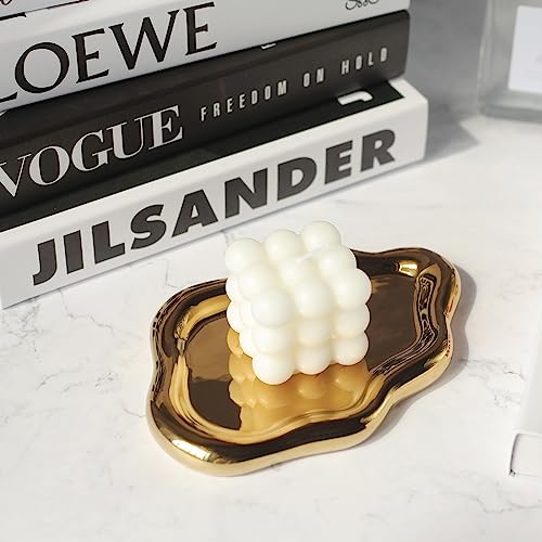 Jewelry Dish Trinket Tray for Women, Ring Dish Holder, Unique Cloud Shape Ceramic Plate Cute Things Vanity Aesthetic Room Decor Mother's Day Birthday (Gold) - color: Gold