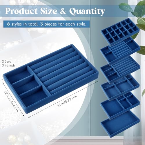 Junkin 18 Pcs Velvet Jewelry Tray, Stackable Jewelry Organizer Trays for Drawer, Jewellery Box Divided Display Tray, Jewelry Inserts for Drawer for Rings Earring Bangle Necklaces(Peacock Blue) - color: Peacock Blue