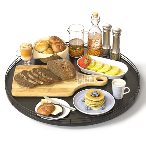 Oroyutor 16" Oak Wooden Lazy Susan Turntable for Dining Table, Large Round Lazy Susans Organizer for Kitchen Countertop, Tabletop 360°Rotating Tray for Spice Organization and Storage Black Home Decor - color: Black, size: 16