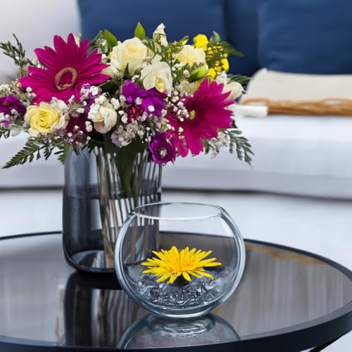 WGVI Clear Glass Tea Light Votive Candle Holder, Width 4", Height 3.15", Small Globe Bubble Bowl Round Vase, Tabletop Décor Container Terrarium, 1 Piece - size: Clear Bowl 3.15"H