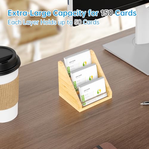 Sleek Bamboo Acrylic Business Card Holder for Reception, Office Desk, Meetings, Trade Shows, Home Office, Versatile Use Professional Display, Natural Modern Blend Elegant Organizer (3 Tiers) - color: 3 Tiers-Bamboo