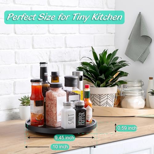 10" Wood Lazy Susan Turntable Organizer, Lazy Susan for Table Top Cabinet Dining Pantry Countertop Cupboard Organization, Decorative Tray for Kitchen Bathroom Decor Coffee Bar Accessories, Black - color: Black, size: 10" with Low Rim
