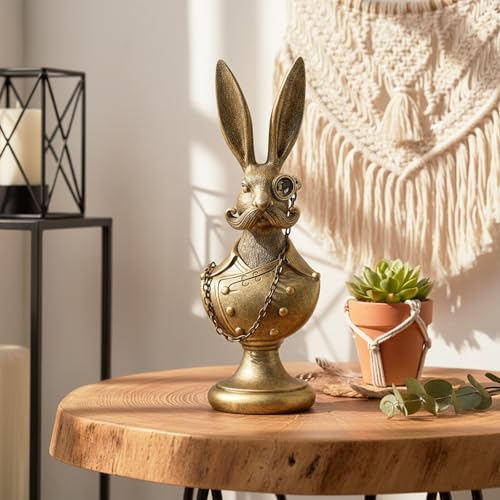 Vintage Animal Statue, Gold Resin Rabbit Bust Figurine with Glasses & Suit, Bunny Sculpture, Easter Decorations, Retro Office Desk Decor for Home Living Room, Creative Gift for Animal Lovers - color: Rabbit Bust