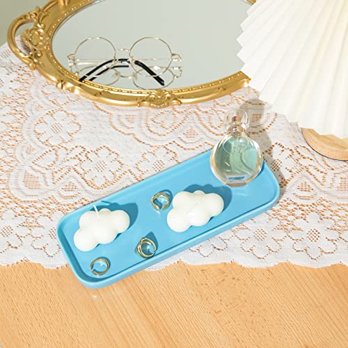 Ceramic Bathroom Tray,Kitchen Sink Organizer Tray,Cosmetics Holder (Blue) - color: Blue