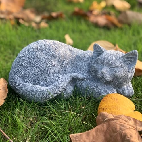 Cat Memorial Stone Garden Decor Outdoor Statue, Figurine Sculpture for Patio, Porch and Lawn, Sleeping Cat Decoration, Gifts for Mom - color: Sleeping Cat（stone）
