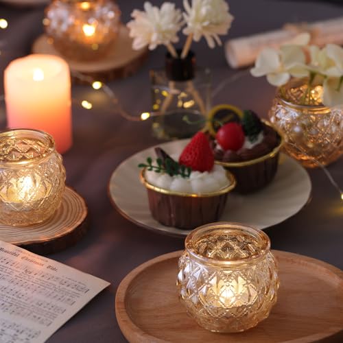 DARJEN 12Pcs Gold Glass Candle Holders - Round Tea Light Holders for Table Centerpiece, Wedding Shower, Party, Home Decor - color: Gold, size: 12PCS