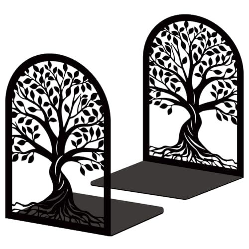 Tree of Life Book Shelf Decorative Bookends for Shelves, Book Ends for Heavy Books, Black Trees Metal Bookends for Desk Organizer, Office Library Decor Decorative Books for Home Decor - style: Tree