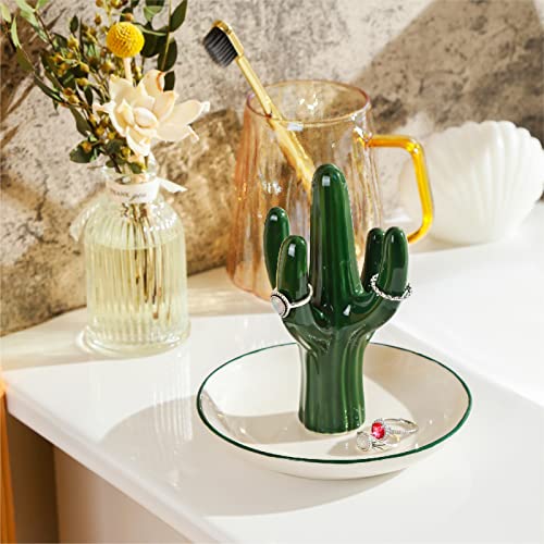 PUDDING CABIN Cactus Ring Holder Green Jewelry Dish for Rings Earrings Bracelets Necklace Organizer, Cactus Gift for Women Birthday Wedding Graduation Christmas Valentines, Room Decor Aesthetic - style: Tall Cactus