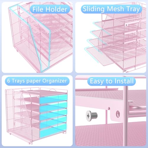 gianotter 6-Tier Paper Organizer With Magazine Holder, Desk Organizers and Accessories, Desk Accessories & Workspace Organizers, File Organizer for Office Supplies Storag (Pink, 6-Tier) - color: Pink, size: 6-Tier