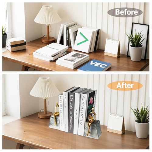 Book Ends for Shelves to Hold Books,Heavy Duty Thinker Abstract Statue Decorative Bookends for Home Office Bookshelf, Gift for Book Lovers,1 Pair - style: Thinker