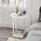 Hosfais Small Side Table End Table, C Shaped Oval Coffee Table, Wooden TV Tray for Living Room, Bedroom, Couch, Small Spaces (White) - color: White, size: Oval