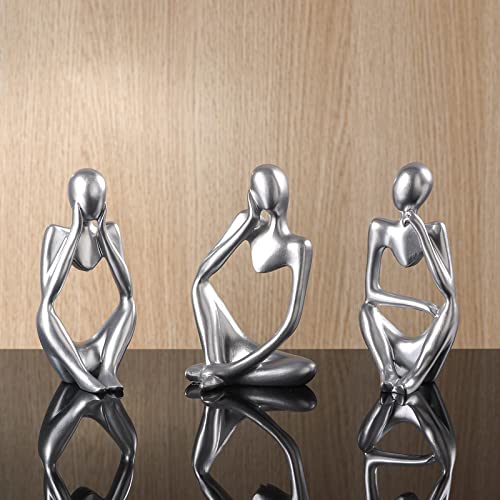 BMLCGJ Thinker Statue Gold Decor Abstract Art Sculpture, Golden Resin Collectible Figurines for Home Living Room Office Shelf Decoration,Great Gifts Ideas (Silver) - color: Silver