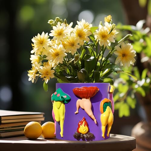 GUGUGO Mushroom Female Body Planters, Unique Dancing Lady Flowers Planter, Cute Quirky Butt Plant Pots for Indoor Plants, Funny Succulent Flower Pot for Home Decor, Eclectic Aesthetic Gift, Purple - color: Purple& Red, size: 5Inch