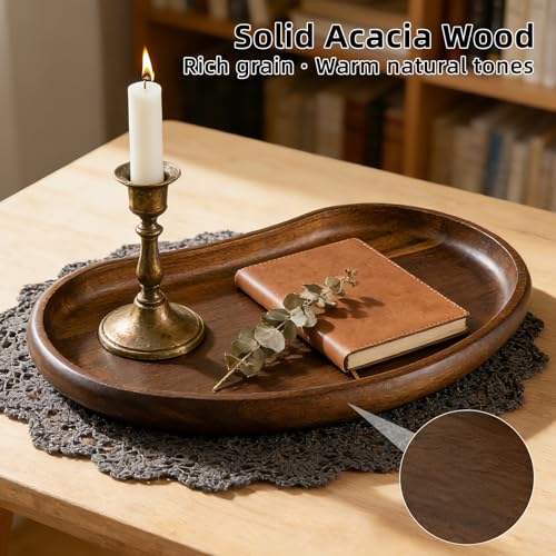 Acacia Wood Serving Tray – Premium Craftsmanship Decorative Tray Irregular Handmade Catchall Plate for Keys, Snacks, Coffee Table Décor & Entryway Organization-10.9 * 5.7 * 1.18 inches - style: Style 2
