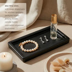 MaisoNovo Black Bathroom Tray Countertop - 7.4x5.1 inch Handcrafted Ceramic Kitchen Tray for Soap Bottles, Perfume, Jewelry - Moisture Resistant - Rectangle Bathroom Dish with 4 Anti-Slip Pads - color: Black Ceramic Tray