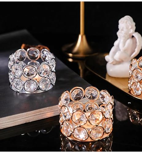 Crystal Tea Light Candle Holders，Gold Candlestick Holders for Home Decor Wedding Party Table Decoration Housewarming Gift (6 pcs)