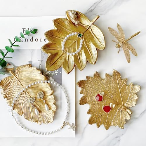 Jewelry Dish, Resin Small Leaf Shaped Ring Holder Jewelry Organizer, Trinket Dish Mini Tray for Christmas Birthday Wedding Gifts - color: Leaf with Snail
