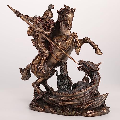 Veronese 10 5/8 Inch Saint George Slaying Dragon Cold Cast Resin Statue Bronze Finish