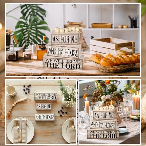 Yuntau 4 Pcs Farmhouse Christian Decor Farmhouse Bible Verse Tiered Tray Decor Rustic Retro Wood Bead Garland As for Me and My House We Will Serve The Lord Block Jesus Sign for Home Shelf Mantel - style: Bible Verse