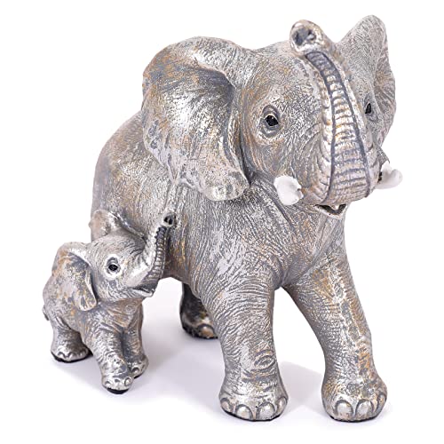 Cute Silver Elephant Statue Home Décor Good Luck Elephant with The Baby Décor for Shelf Good Gifts for Women Decoration for Living Room, Bedroom, Office - color: Silver