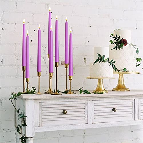 NONNO & ZGF 10 Pack Purple Flameless 11'' Wax Covered Taper Candles with 2 Remote, Use 2-AA Battery (Not Included, Runs 200 Hours) - color: Purple