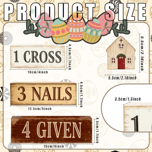 Easter Decorations - Christian Easter Tiered Tray Decor - 1 Cross 3 Nails 4 Given Wooden Tabletop Sign - Religious Farmhouse Easter Home Decor for Shelf Mantel Indoor - Spring Home Decor for Living Room, Kitchen Counter - style: Cross