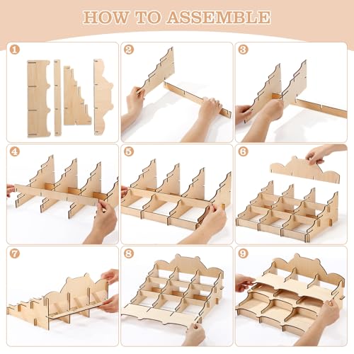 Cinnvoice 3 Tier Wooden Sticker Display Stand Sticker Coaster Display Stand with 9 Pockets for Postcard Brochure Photos Candles Jewelry Cupcake Snacks Holder for Vendors, Counter Retail