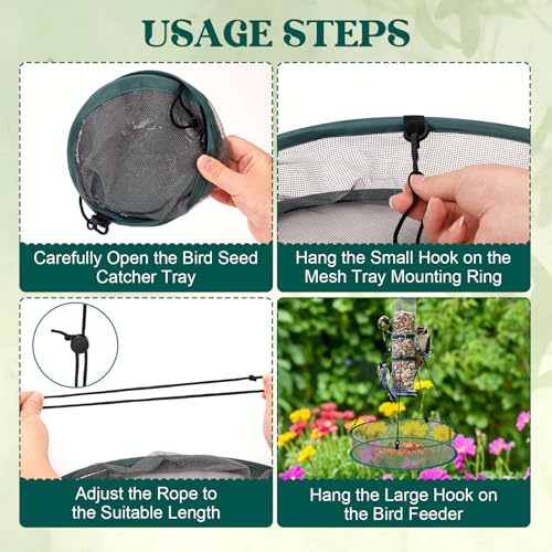 2 Pack Bird Seed Catcher for Outdoor Feeders, 24in & 16in Adjustable Hanging Trays with 4in Anti-Spill Height, Hanging Hoop Bird Seed Catcher Tray for Hummingbird Feeders Outdoor Garden Accessories
