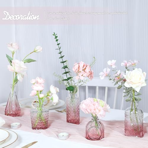 TBWIND Pink Day Glass Bud Vase Set of 5, Small Flower Vases for Centerpieces in Bulk, Mini Vintage Vase for Wedding Decor, Single Flowers, and Home Table Décor - color: 5pcs-pink