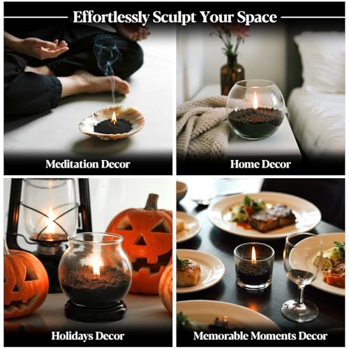 Sukh Candle Sand Wax with Wicks and Wick Tabs- 450g DIY Black Pearled Candle Wax, Refillable Pearled Sand Candles with Wicks, for Making Candles for Halloween, Party - color: Black