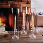 6 Set Hurricane Glass Candle Holders for Taper Candles, Candlestick Holders with Windproof Glass Tubes 13.4" H, Taper Candle Holders for Wedding, Dinner Table Centerpieces, Festival and Party Decor - size: 3.3"D-13.4"H -6pcs+6pcs Diamond Candlestick Holde
