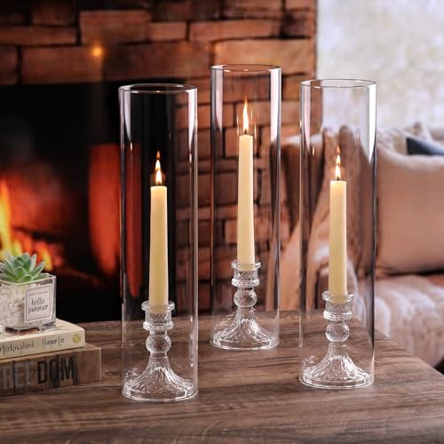 6 Set Hurricane Glass Candle Holders for Taper Candles, Candlestick Holders with Windproof Glass Tubes 13.4" H, Taper Candle Holders for Wedding, Dinner Table Centerpieces, Festival and Party Decor - size: 3.3"D-13.4"H -6pcs+6pcs Diamond Candlestick Holde