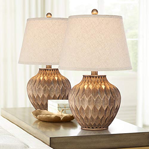 360 Lighting Buckhead Traditional Style Small Accent Table Lamps 22" High Set of 2 Warm Bronze Geometric Urn Tapered Drum Shade for Living Room Bedroom House Bedside Nightstand Home Office - color: Bronze - Set of 2