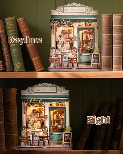 Book Nook Kit, DIY Miniature House Kits for Adult and Teens, Dollhouse Tiny Booknook Garden House Bookshelf, DIY Craft Gifts for Family and Friends（Sunny Cafe) - style: Sunny Cafe