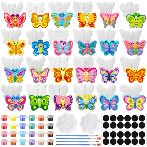 WinnerWhy 24 Sets Spring Butterfly Ceramic Painting Kit Make Your Own Butterfly Figurine Paint DIY Beautiful Painting Statue Craft Paint Your Own Spring Statue for Party Adult Art Activity Supply - style: Butterfly