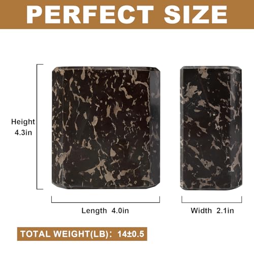 BCS Italy Natural Marble Bookends for Shelves, 7lbs Decorative Book Ends for Heavy Books, Athenian Column Stone Book Holders, Office Bookshelf Stopper Decor for Books, CDs, Video Games (Nero Portoro)